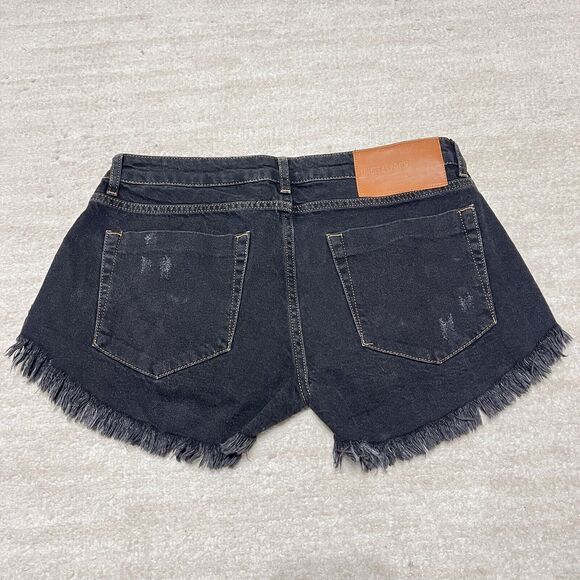 NWT One Teaspoon Dukes Denim/Jean Shorts Black Frayed Edge Low Rise Size 28 - Picture 2 of 9